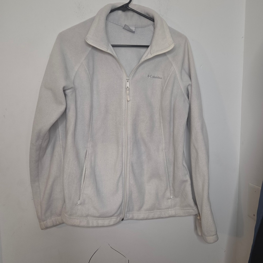 Columbia Benton‎ Springs Full Zip Fleece Jacket Womens Large Light Grey White
